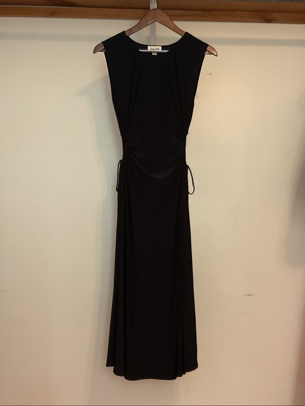 Open Edit Sleeveless Black Maxi Dress with Side Tie